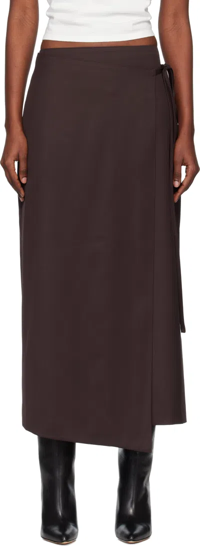 Tonywack Brown Wool Wrap Midi Skirt In Brown