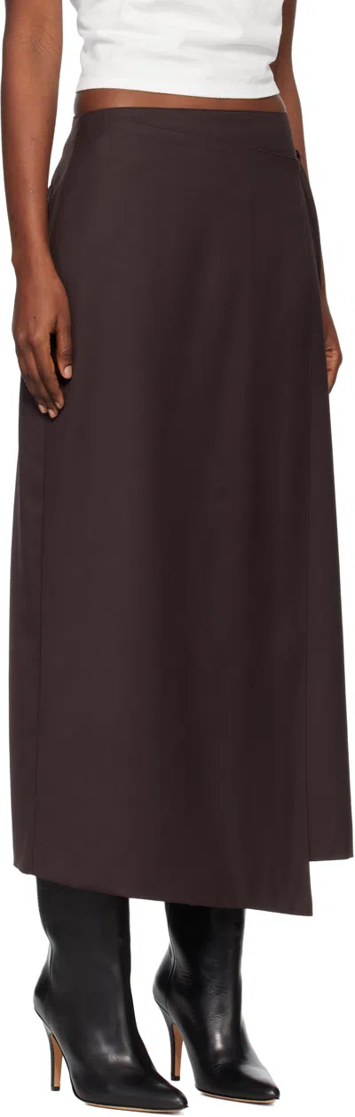 Tonywack Brown Wool Wrap Midi Skirt In Brown