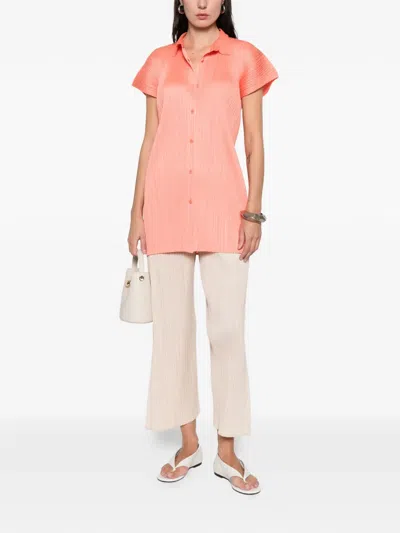 Issey Miyake Button Pleated Shirt In Orange