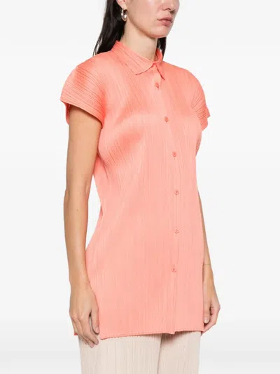 Issey Miyake Button Pleated Shirt In Orange
