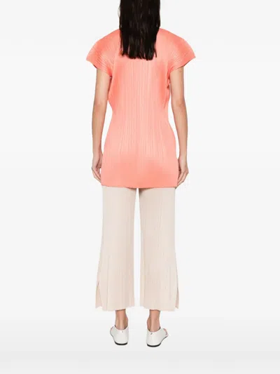 Issey Miyake Button Pleated Shirt In Orange
