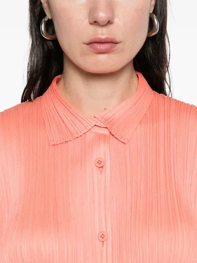 Issey Miyake Button Pleated Shirt In Orange