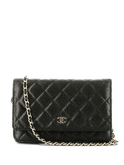 Pre-owned Chanel Quilted Chain Cross-body Bag In Black