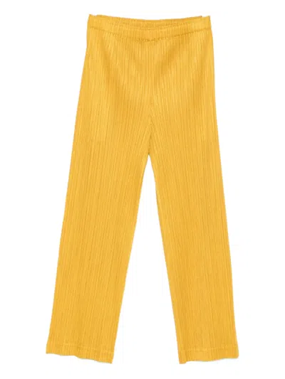 Issey Miyake Pleated Straight Trousers In Yellow