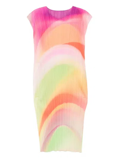 Issey Miyake Pleated V-neck Dress In Multi