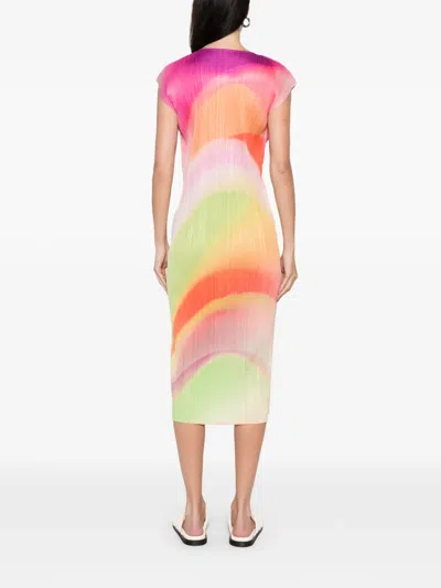 Issey Miyake Pleated V-neck Dress In Multi