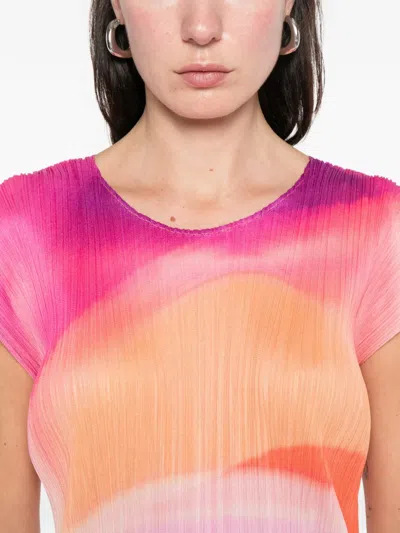 Issey Miyake Pleated V-neck Dress In Multi