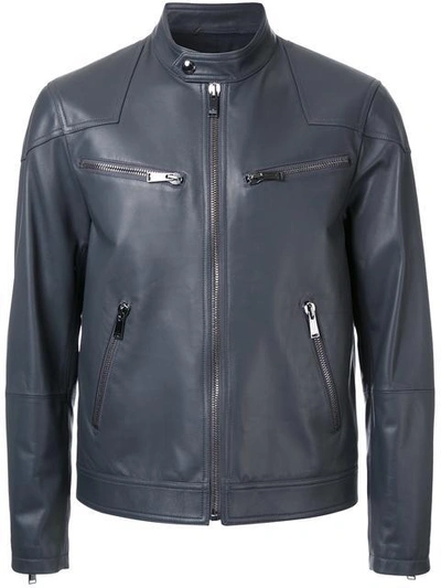 Shop Kent & Curwen Leather Biker Jacket In Black