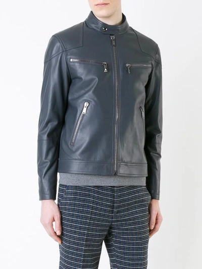 Shop Kent & Curwen Leather Biker Jacket In Black
