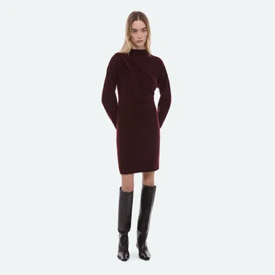 Helmut Lang Drape Detail Long Sleeve Wool Blend Sweater Dress In Burgundy