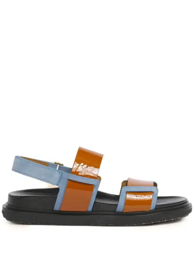 Marni Leather Double Strap Slingback Flat Sandals In Multi