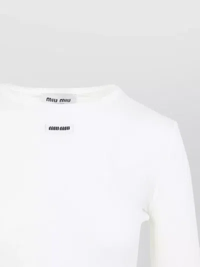 Miu Miu Cotton Mini Dress Long Sleeves In White