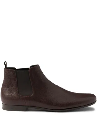 Prada Leather Chelsea Boots In Brown