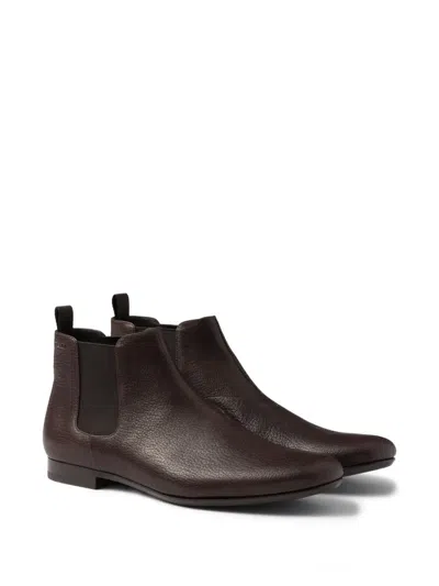 Prada Leather Chelsea Boots In Brown