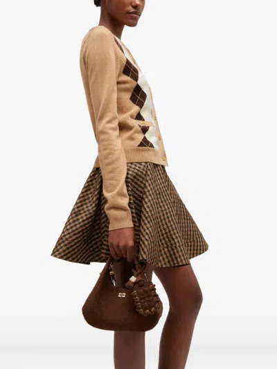 Ganni Suede Tote Bag In Brown