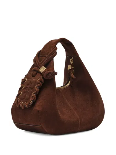 Ganni Suede Tote Bag In Brown