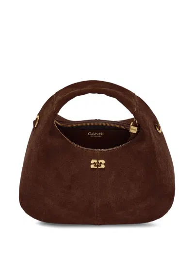 Ganni Suede Tote Bag In Brown