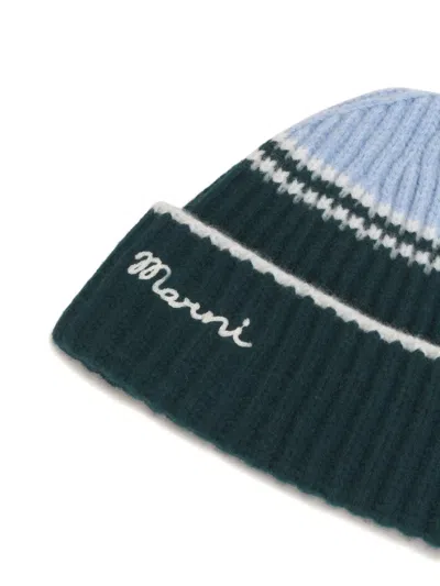 Marni Striped Colour-block Beanie In Green
