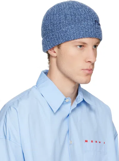 Marni Navy Wool Beanie In Blue