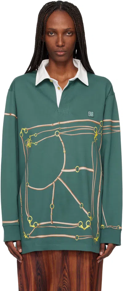 Conner Ives Green Belt Printed Rugby Polo In Green