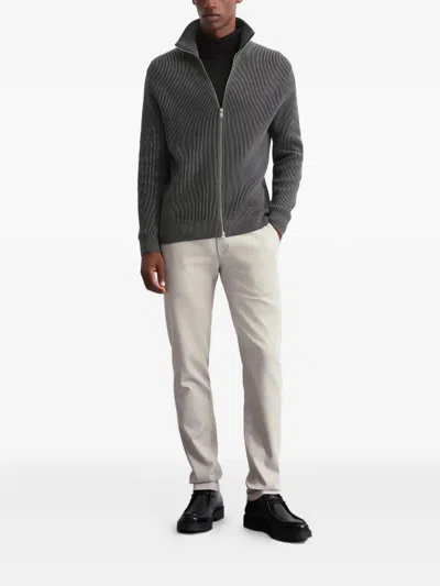 Marc O'polo Zip-up Ribbed Cardigan In Gray