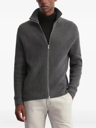 Marc O'polo Zip-up Ribbed Cardigan In Gray