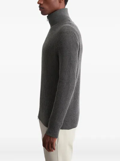 Marc O'polo Zip-up Ribbed Cardigan In Gray