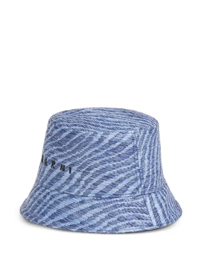 Marni Raffia-effect Bucket Hat In Blue