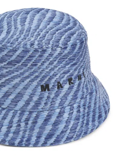Marni Raffia-effect Bucket Hat In Blue
