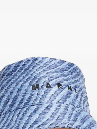 Marni Raffia-effect Bucket Hat In Blue