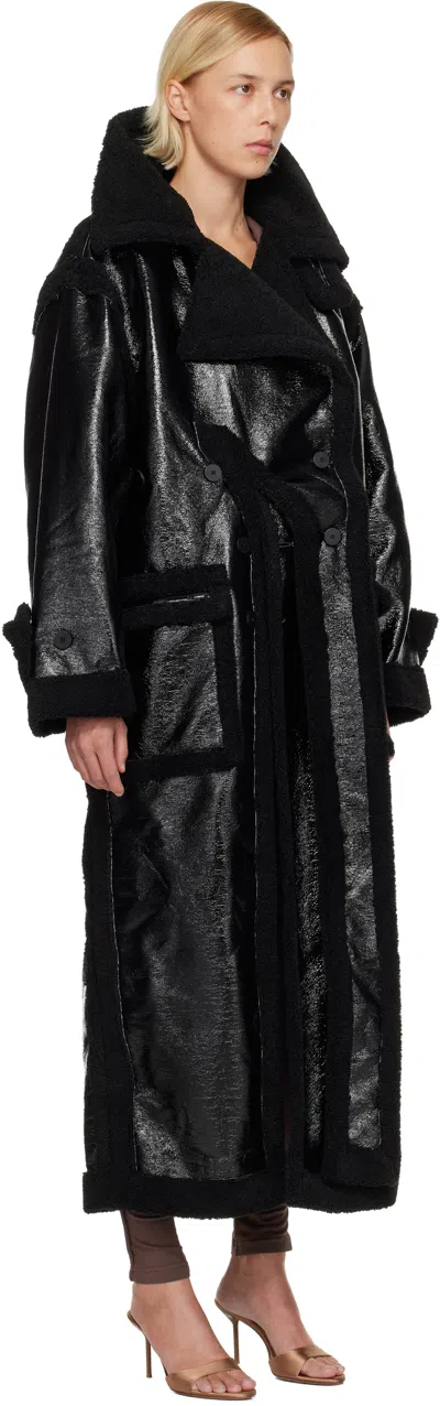Ottolinger Black Oversized Split Faux-shearling Coat In Black