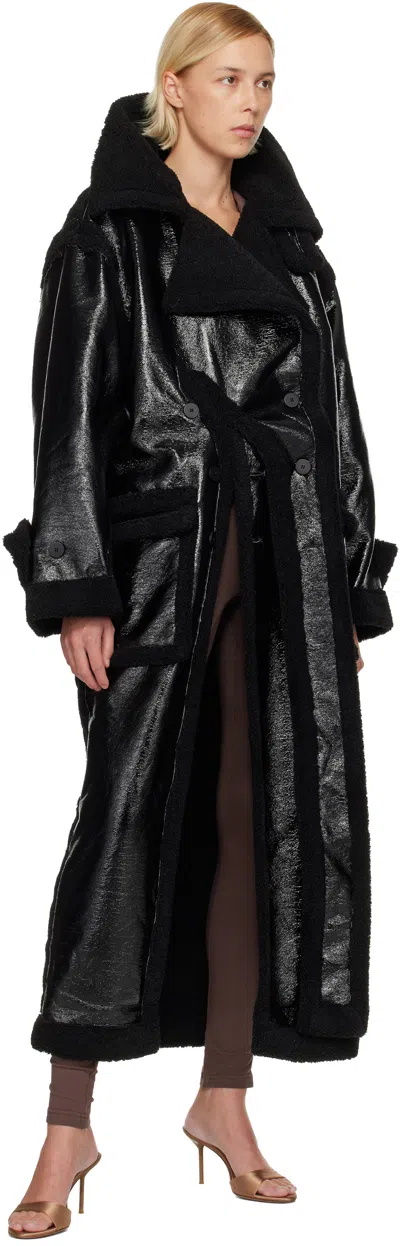 Ottolinger Black Oversized Split Faux-shearling Coat In Black