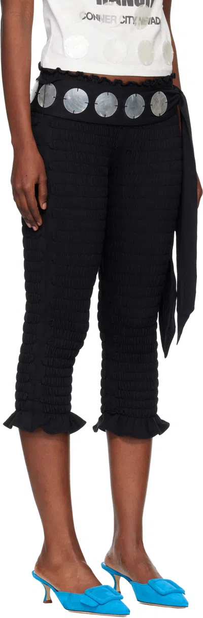 Conner Ives Black 'the Shirred Capri' Trousers In Multi