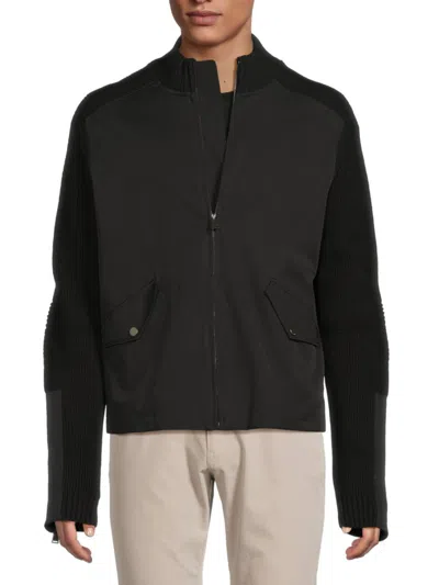 Simkhai Men's Tucker Mixed-media Zip Jacket In Black