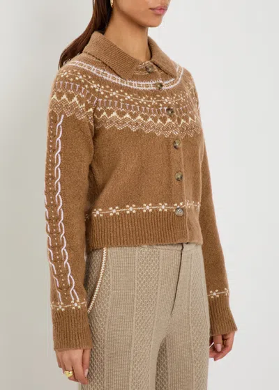 Guest In Residence Cloud Chalet Fair Isle Wool-blend Cardigan In Brown