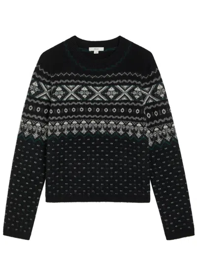 Vince Cashmere Fairisle Crewneck Sweater In Black