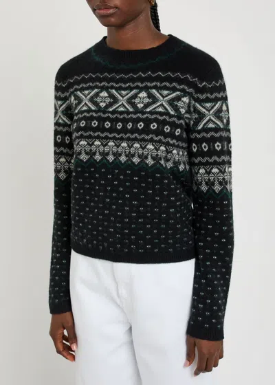 Vince Cashmere Fairisle Crewneck Sweater In Black