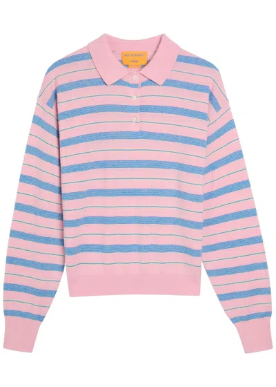 Guest In Residence Collegiate Striped Cashmere Polo Shirt In Pink