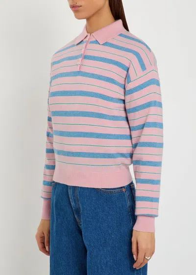 Guest In Residence Collegiate Striped Cashmere Polo Shirt In Pink