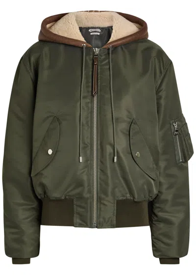 Jw Anderson Shearling And Leather-trim Hooded Shell Bomber Jacket In Multi