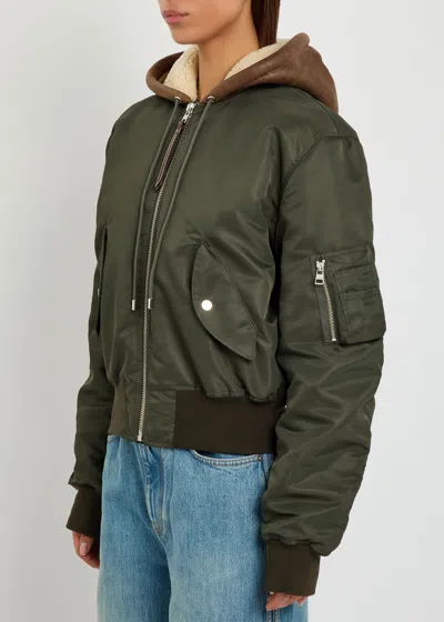 Jw Anderson Shearling And Leather-trim Hooded Shell Bomber Jacket In Multi