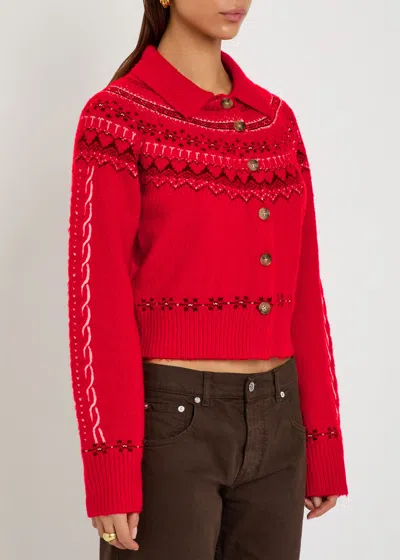 Guest In Residence Cloud Chalet Fair Isle Wool-blend Cardigan In Red