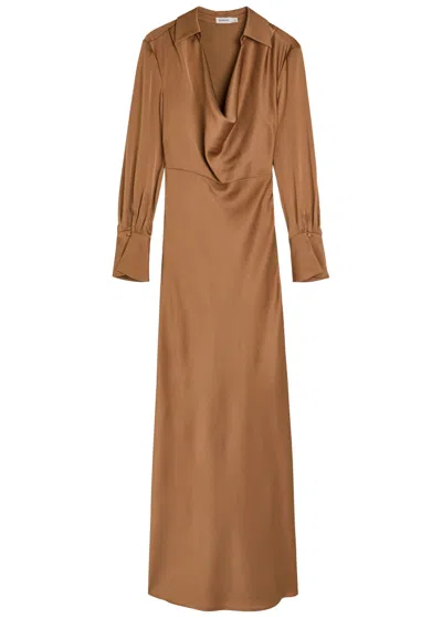 Simkhai Jonathan  Adelle Draped Satin Maxi Shirt Dress In Gold