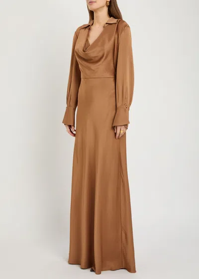 Simkhai Jonathan  Adelle Draped Satin Maxi Shirt Dress In Gold