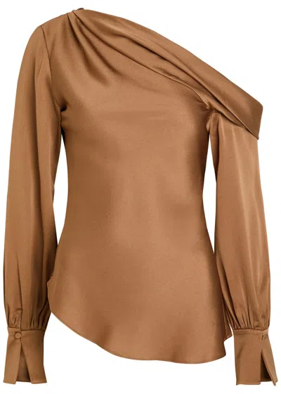 Simkhai Jonathan  Alice Draped Satin Top In Brown