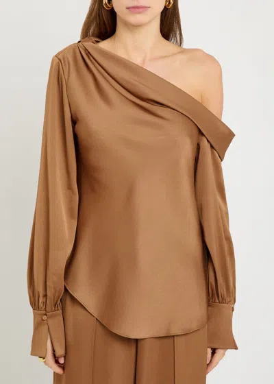 Simkhai Jonathan  Alice Draped Satin Top In Brown
