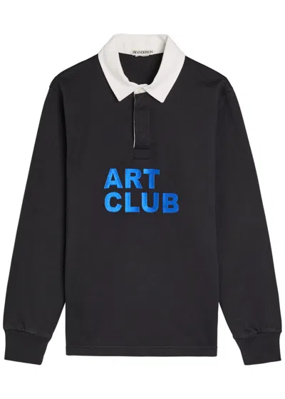 Jw Anderson Art Club Rugby Cotton Polo Shirt In Black