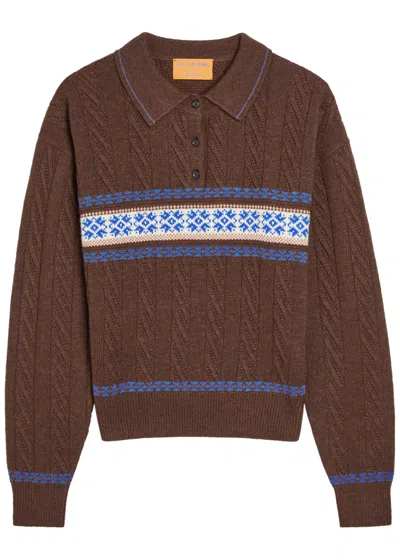 Guest In Residence Cable Collegiate Patterned Wool And Cashmere-blend Polo Shirt In Brown