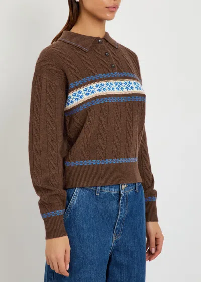 Guest In Residence Cable Collegiate Patterned Wool And Cashmere-blend Polo Shirt In Brown