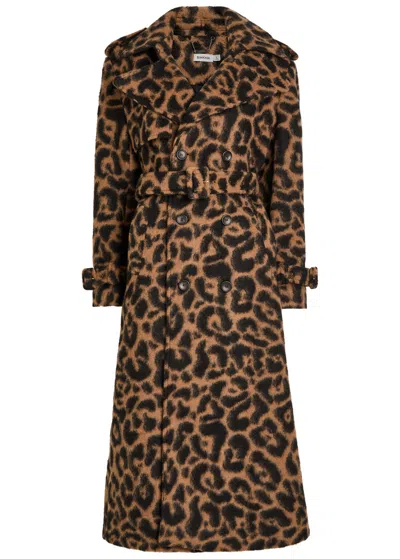 Simkhai Rumi Leopard-print Brushed Wool-blend Trench Coat In Brown